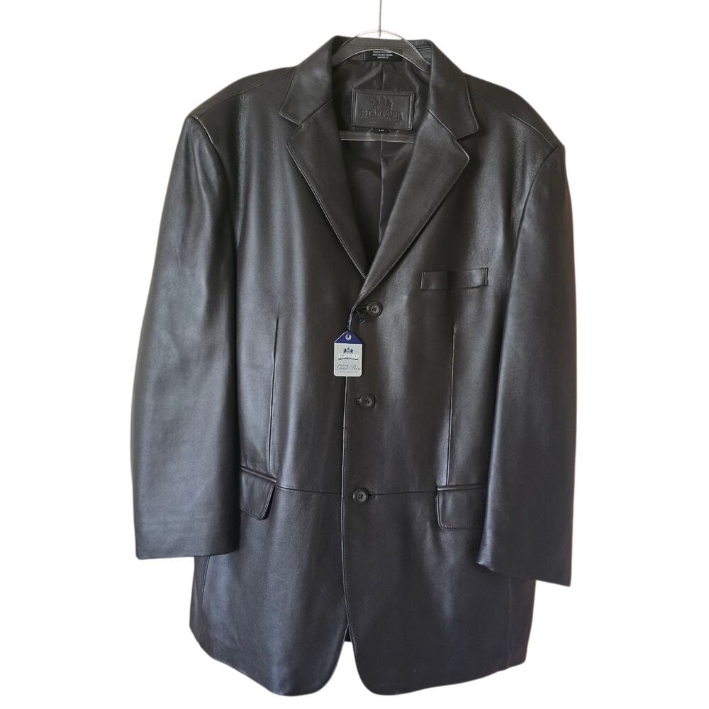 Stafford Brown Genuine Leather Blazer Sport Coat Jacket Size Large NWT